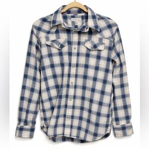 Blue Ranchwear Plaid Flannel Blue and Cream–Size Large